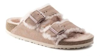 Birkenstock Womens Arizona Shearling Sandals In Light Rose/light Rose