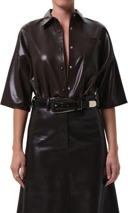 Citizens Of Humanity Frances Cape Crop Faux Leather Shirt in Chocolate at Nordstrom, Size X-Small
