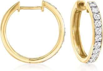 Ross-Simons Diamond Hoop Earrings in 14kt Yellow Gold
