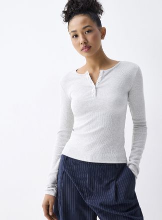 Twik Womens Ribbed fitted Henley Shirt T-shirt