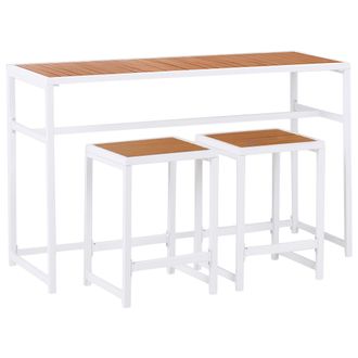 Beliani Conjunto De Jard&iacute;n De 3 Piezas Para Interior Y Exterior Mesa Y 2 Taburetes Acero Madera Pl&aacute;stica Blanco Avetrana