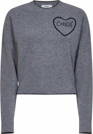 Chlo&eacute; Divine Cropped Knit Sweater - Dames - Ronde hals truien - Grijs - S - Wol - Truien & Vesten