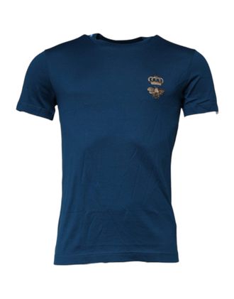 Dolce & Gabbana Blue Crown Bee Cotton Men Crew Neck T-Shirt