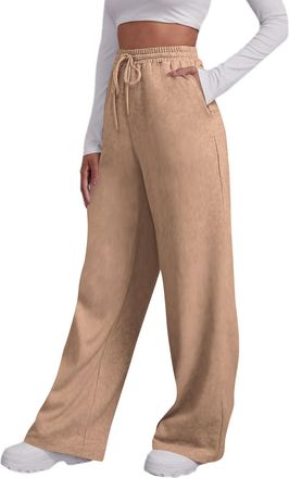 Generic Womens Jogger Pants Solid Color Long Trousers Loose Fit with Elastic Waist and Drawstring Casual Training Bottoms with Side Pockets Straight Leg Style