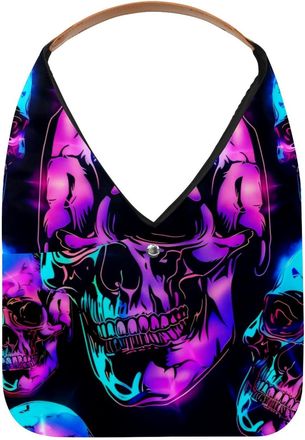 Generic Neon Skull Head Reusable Lightweight Grocery Bags - Foldable Into Compact Pouch, Washable & Sturdy, Multipurpose for Shopping and Travel