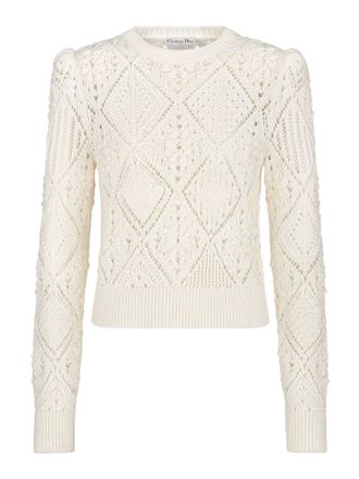 Dior WHITE PERFORATED COTTON KNIT SWEATER - Christian Dior - Woman