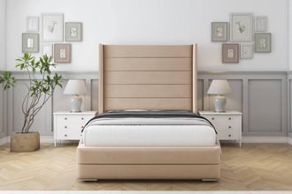 Sloomy Sterling Plush Frame-Mattress - 50 Upholstered Wingback Headboard in Stone | Size: Double