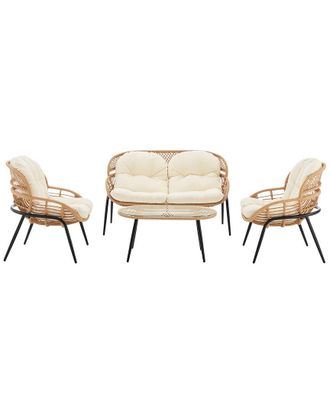 Manhattan Comfort Pine Modern 4Pc Patio Conversation Set