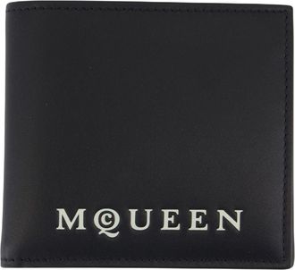 Alexander McQueen Mens Bifold Calfskin Card Case Black Cases