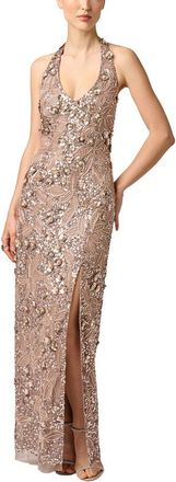 Aidan Mattox Beaded Halter Long Dress