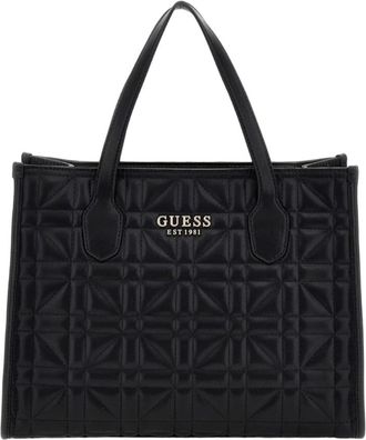 Guess Silvana Double Compartment Tote - Dames - Shoppers - Zwart - ONE Size - Katoen - Tassen
