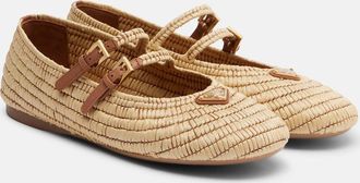 Prada Crochet leather-trimmed Mary Jane flats