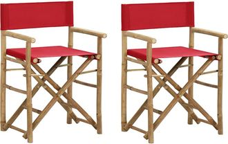 vidaXL Vidaxl - Sillas De Director Plegables 2 Piezas Bamb&uacute; Y Tela Roja