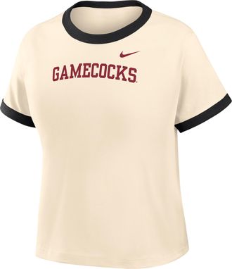 Nike South Carolina Ringer Mod Nike Womens College Cropped T-Shirt in Brown | IW4985-120