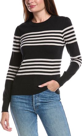 Forté Cashmere Gathered Sleeve Stripe Cashmere-Blend Sweater
