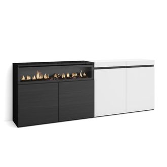 Skraut Home Aparadores Para Sal&oacute;n, Gran Capacidad De Almacenaje, 200x75x35cm, 4 Puertas, Chimenea El&eacute;ctrica, Estilo Moderno, Blanco Y Negro - Skraut Home
