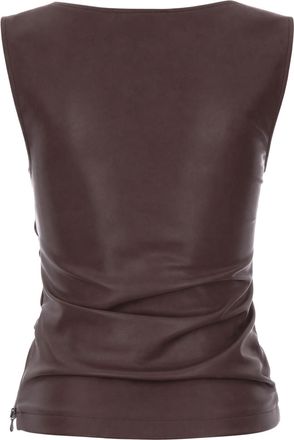 Patrizia Pepe Womens Sleeveless Top Nappa-Effect Wood Brown Tops