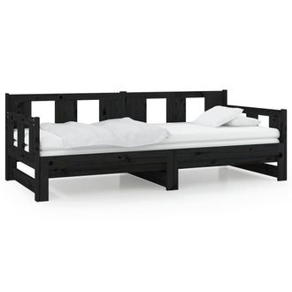 Berkfield Home Pull-out Day Bed Black Solid Wood Pine 2x(90x190) cm