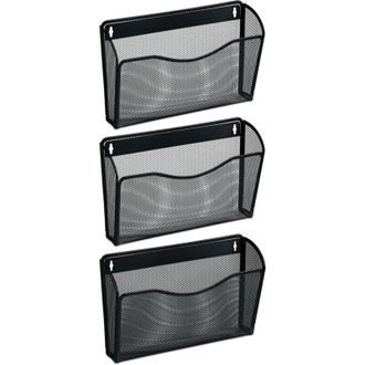 Relaxdays Relaxdays - Magazine Holder, Set of 3, A4, Iron, Hang on Wall, HxWxD: 22 x 35.5 x 8.5 cm, Newspaper Storage Rack, Black