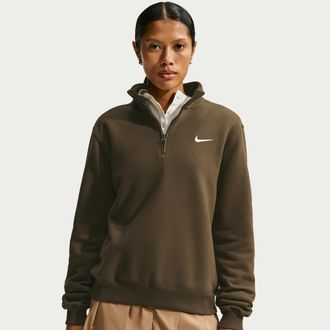 Nike Womens Studio Fleece Medium Weight 1/4-Zip Top in Brown | IV4886-212