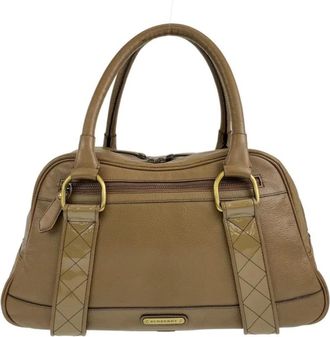 Burberry Pre-owned Handbags, female, Brown, Size: ONE SIZE Pre-owned Leather Zip Top Handle Bag