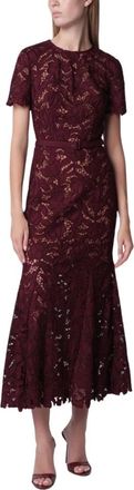 Self Portrait Lace Midi Jurk - Dames - Casual kleedjes - Paars - XS - Polyester - Kleedjes
