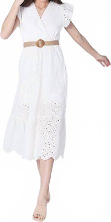 Astrid Eyelet Belted Dress In White