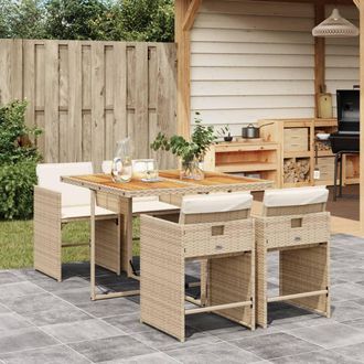 vidaXL Set Comedor De Jard&iacute;n 5 Pzas Con Cojines Rat&aacute;n Sint&eacute;tico Beige Vidaxl