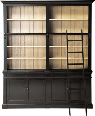 Maisons du monde Librer&iacute;a con 2 puertas y 2 cajones de madera de acacia en negro y escalera negra