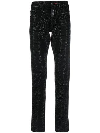 Philipp Plein crystal-embellished straight-leg jeans - men - Elastane/Cotton/Polyester/Cotton - 34 - Black