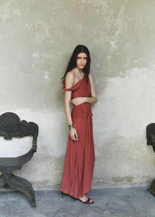 Mango Draped dress with tie detail bordeaux - Donna - S - MANGO