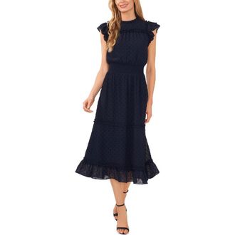 CeCe by Cynthia Steffe Clip Dot Flutter Sleeve Midi Dress in Classic Navy at Nordstrom Rack, Size Small
