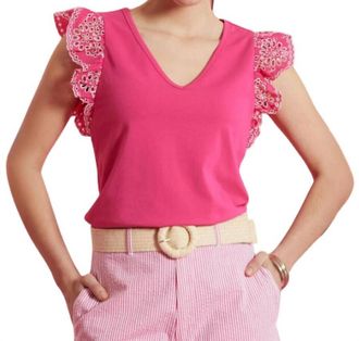 Tyler B&ouml;e Erin Eyelet Sleeve Tee Top In Caberet Pink