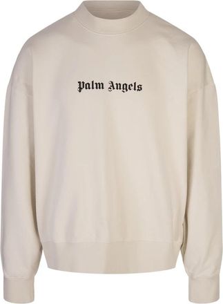 Palm Angels Witte Crew-neck Sweatshirt met Logo Print - Heren - Sweatshirts - Wit - XL - Katoen - Hoodies & sweatvesten