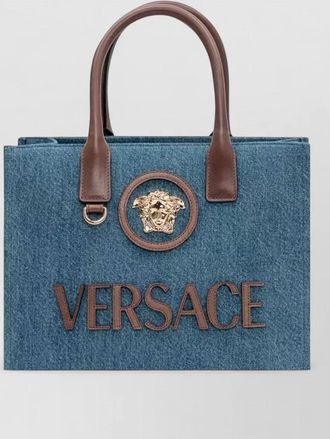 Versace small medusa head fabric calf leather tote