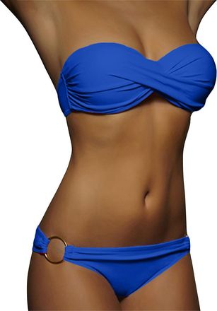 Generic Womens Strapless Bandeau Bikini Set Push Up Padded Bandeau Bikini Sets for Women UK Sexy Halter Bikinis Top & String Bottom Backless Swimming Costume 