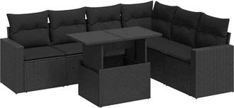 vidaXL Set De Sof&aacute;s De Jard&iacute;n 7 Pzas Con Cojines Rat&aacute;n Sint&eacute;tico Negro Vidaxl