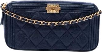 Chanel Pre-owned Wallet on Chain - Dames - Vintage Schoudertas - Blauw - ONE Size - Leer - Vintage