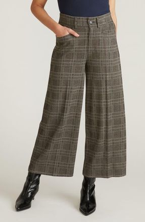 Universal Standard Wide Leg Ponte Crop Pants in British Beige Plaid at Nordstrom, Size Xs