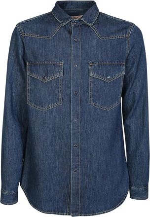 Valentino Blauw Denim Overhemd met Contraststiksels - Heren - Spijkeroverhemden - Blauw - M - Denim - Overhemden