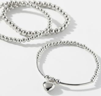 Simons Womens Metallic bead and heart bracelets Set of 3