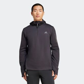 adidas Laufshirt ADIDAS PERFORMANCE OWN THE RUN WINTERIZED HOODIE MIT HALBEM REISSVERSCHLUSS, Herren, Gr. XXL, schwarz, Obermaterial: 88% Polyester, 12% Elas