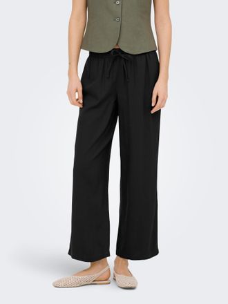 Only Culotte ONLY ONLGOA MW LIN BL PULL-UP CULOTTE CC PNT, Damen, Gr. XL, N-Gr, schwarz, Web, Obermaterial: 70% Viskose, 30% Leinen, unifarben, kn&ouml;chelfrei