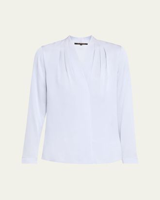 Kobi Halperin Nellie Pleated V-Neck Long-Sleeve Blouse