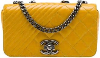 Chanel Pre-owned Vintage Flap Shoulder Bag - Dames - Vintage Schoudertas - Geel - ONE Size - Leer - Vintage