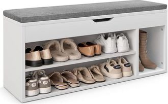 Costway Costway - Banco Zapatero con Asiento con Cojín Armario Estante para Zapatos Almacenamiento (Gris)