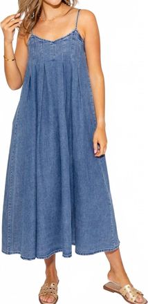 THML Clothing Darling Denim Pleated Midi Dress In Blue