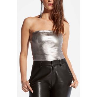 AS by DF Cinematique Stretch Leather Bustier in Gunmetal at Nordstrom, Size Small