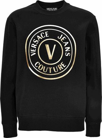 Versace Jeans Couture Black Crewneck Sweatshirt With Gold Logo