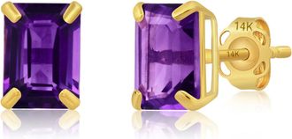 MAX + STONE 14k Yellow Gold Solitaire Emerald-Cut Gemstone Stud Earrings (7x5mm)